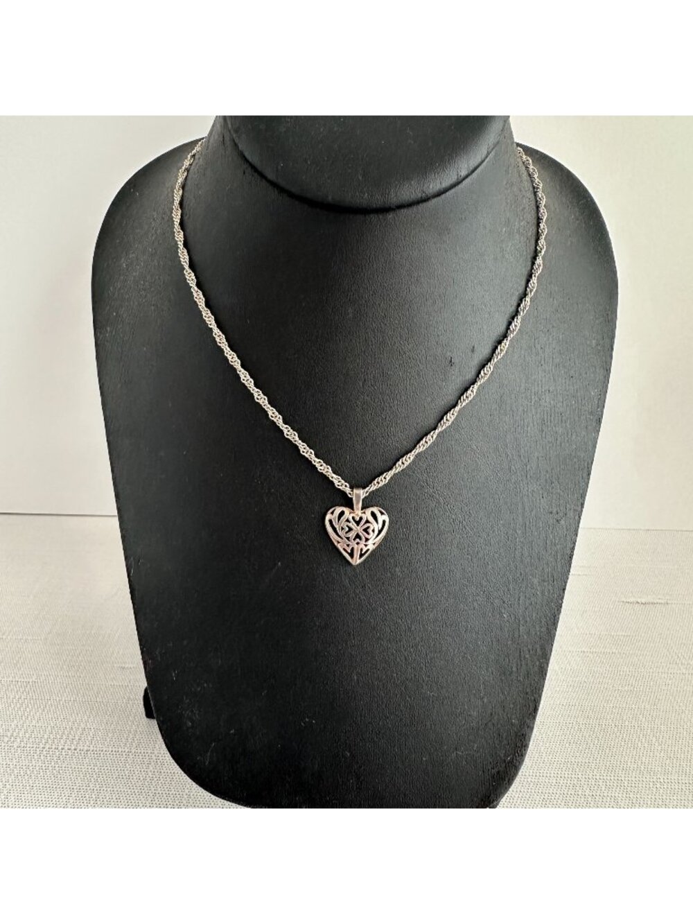 Sterling Silver Celtic Filigree Heart Pendant Necklace Twisted Rope Chain